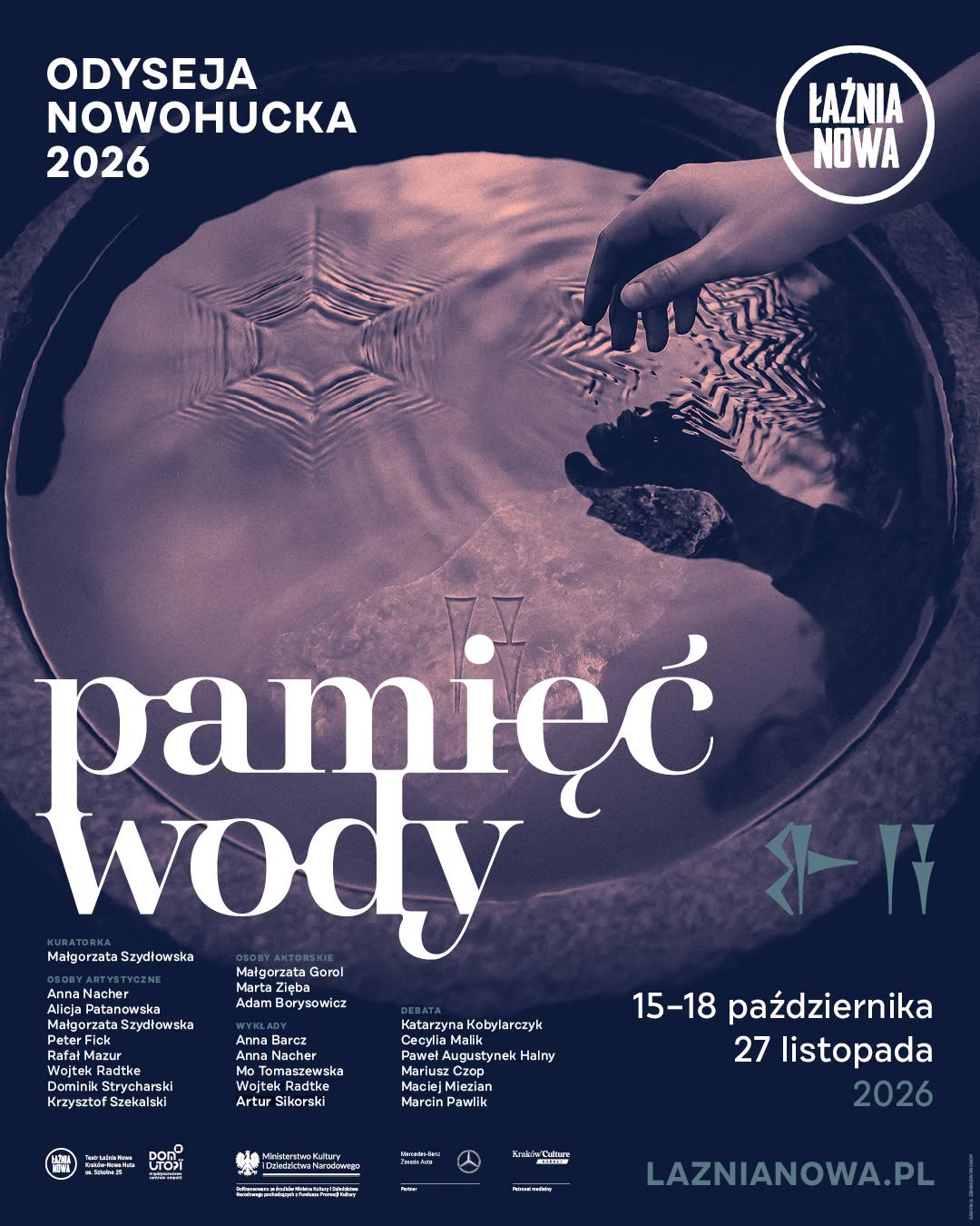 Plakat Odysei Nowohuckiej 2026 „Pamięć wody” w Łaźni Nowej i Domu Utopii